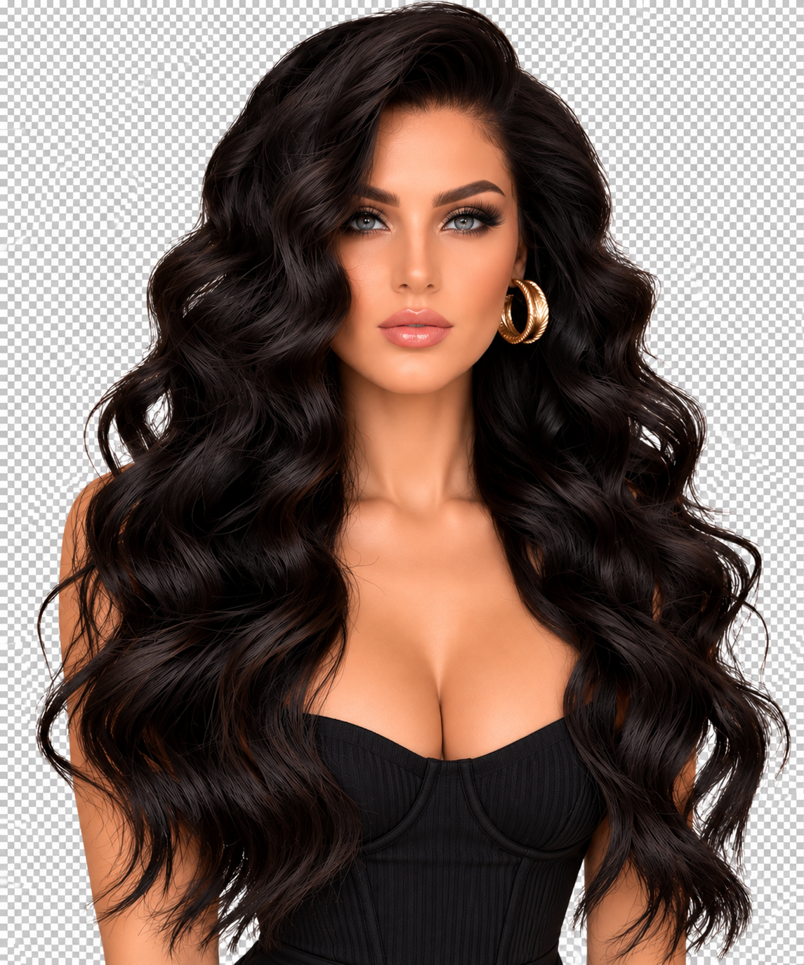 Natural black side part body wave Russian or Slavic luxury human hair wig